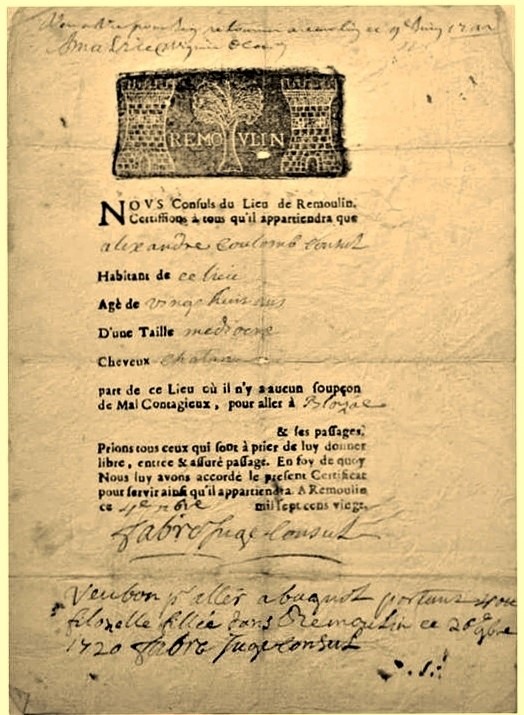 attestation de déplacement en 1720